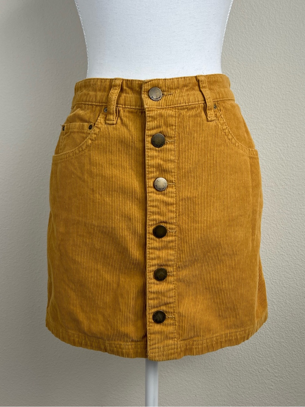 Corduroy Mini Skirt Mustard Button Front High Rise Size 26 Y2K Streetwear